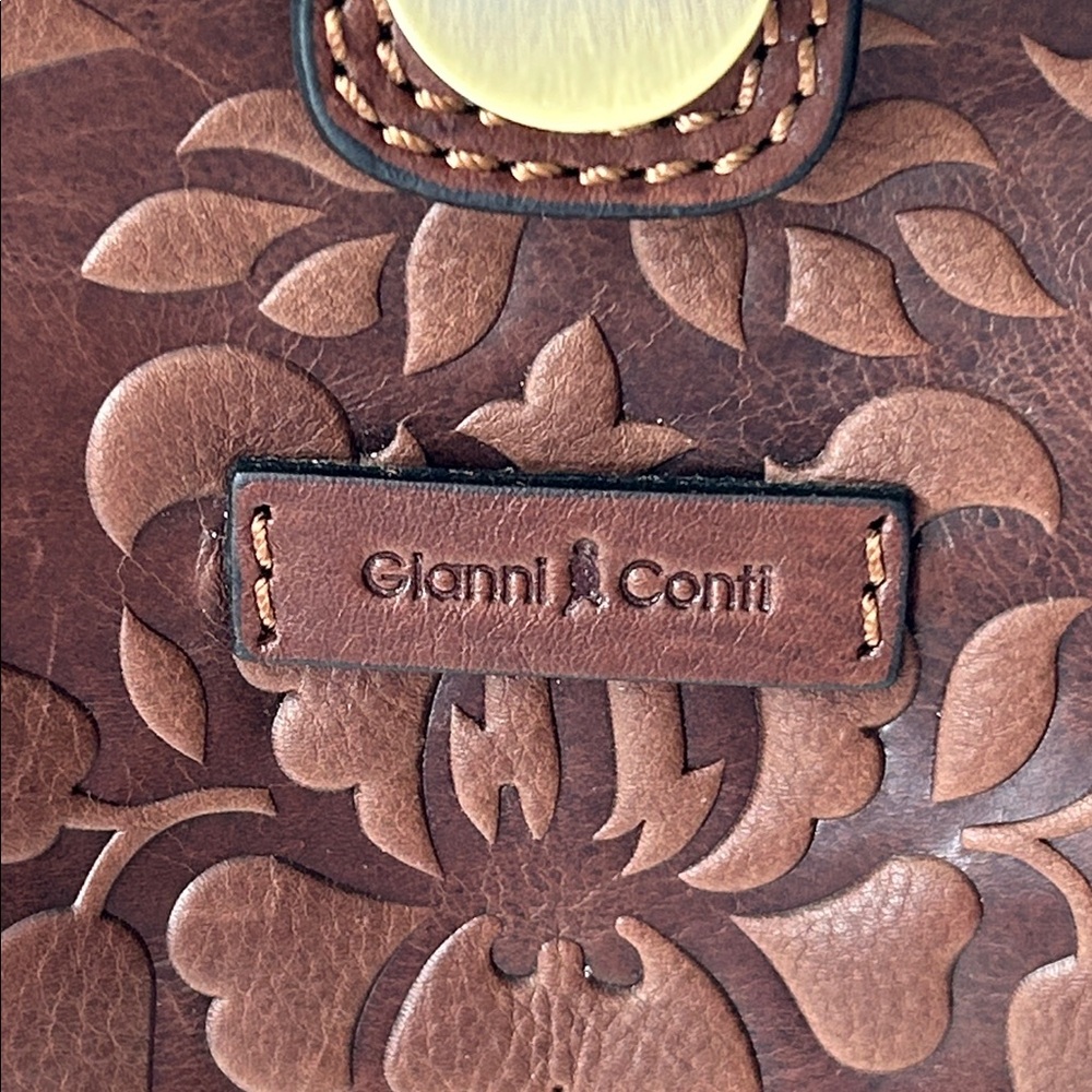 Gianni Conti Brown Leather Floral Embossed Crossbody Bag Stunning Boho Rare!